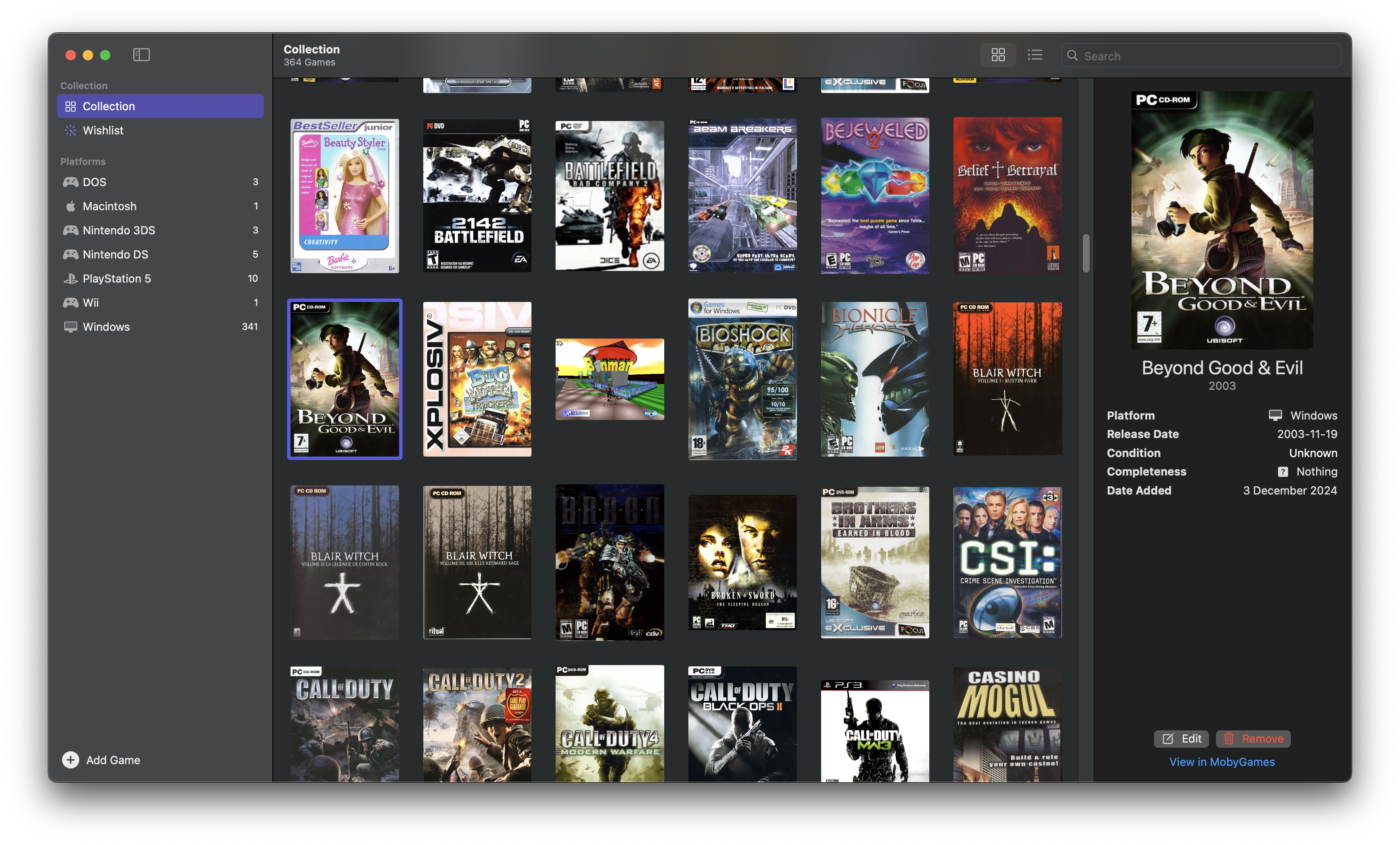 Screenshot of a macOS app showing a grid of PC game cover art.