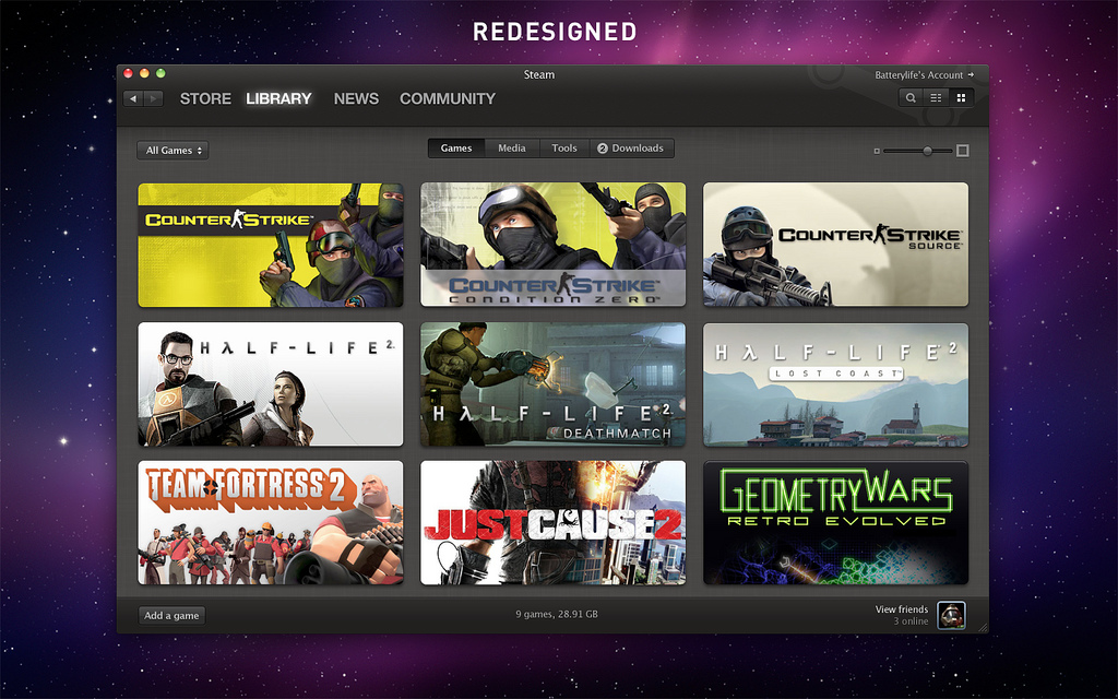 Screenshot of Steam running on macOS. Credits to Federico Viticci at MacStories